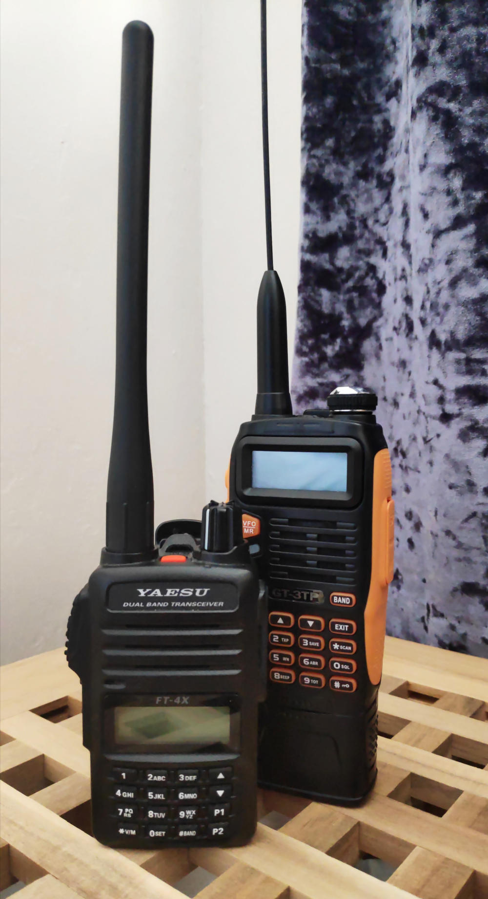 A picture of a Yaesu FT-4X and a Boafeng GT-3TP